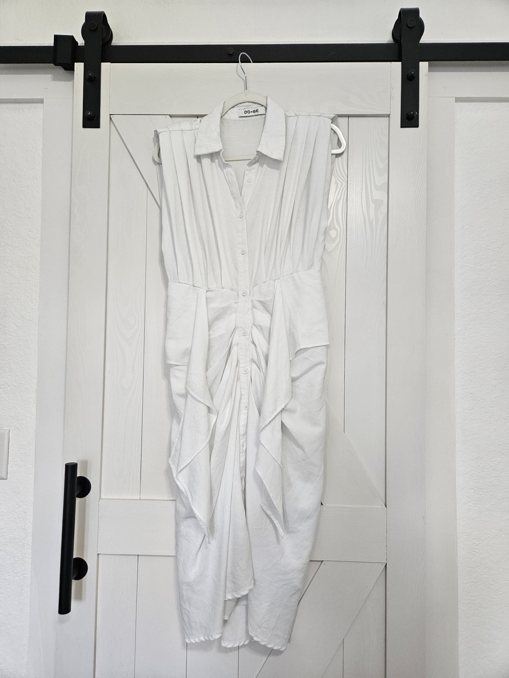 DO+BE White Ruched Button-Front Midi Dress